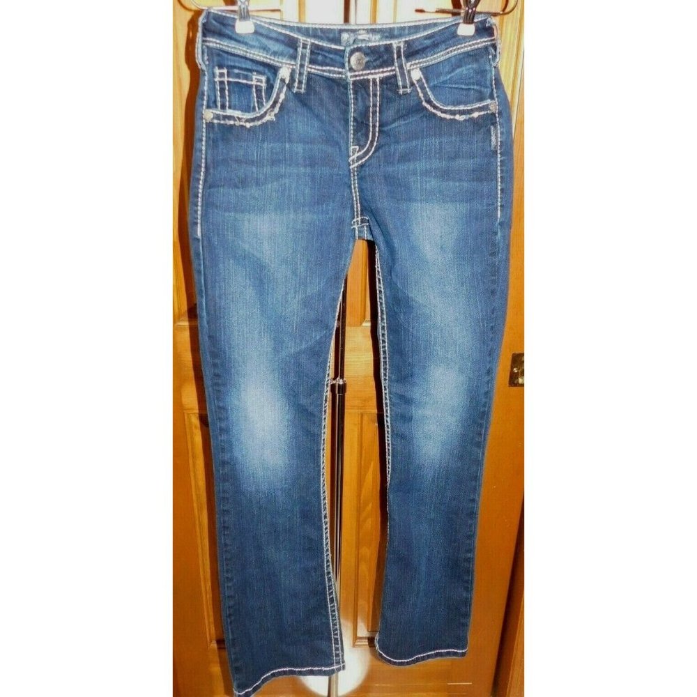SILVER JEANS NATSUKI FLAP POCKETS BOOT CUT DENIM BLING PLUS SZ 28 X 33